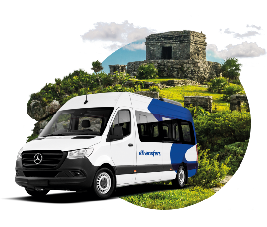 eTransfers van with Tulum backdrop